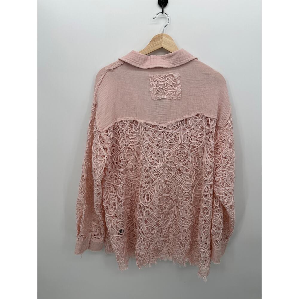 POL Lace Shacket Baby Pink Button Front Overshirt Jacket Women’s Large NWT - Picture 2 of 8